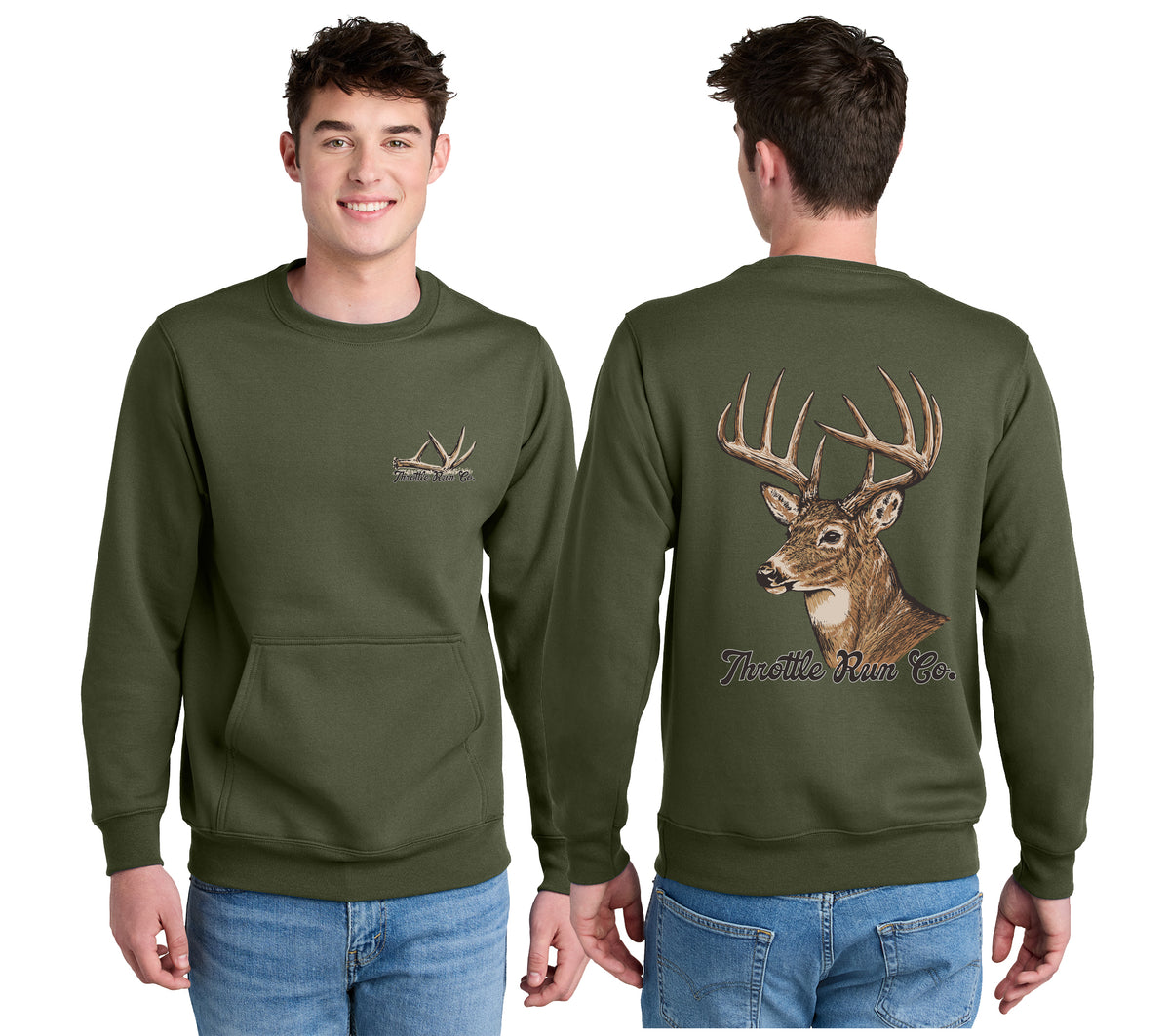 Deer Hunting Crewneck - Olive Green